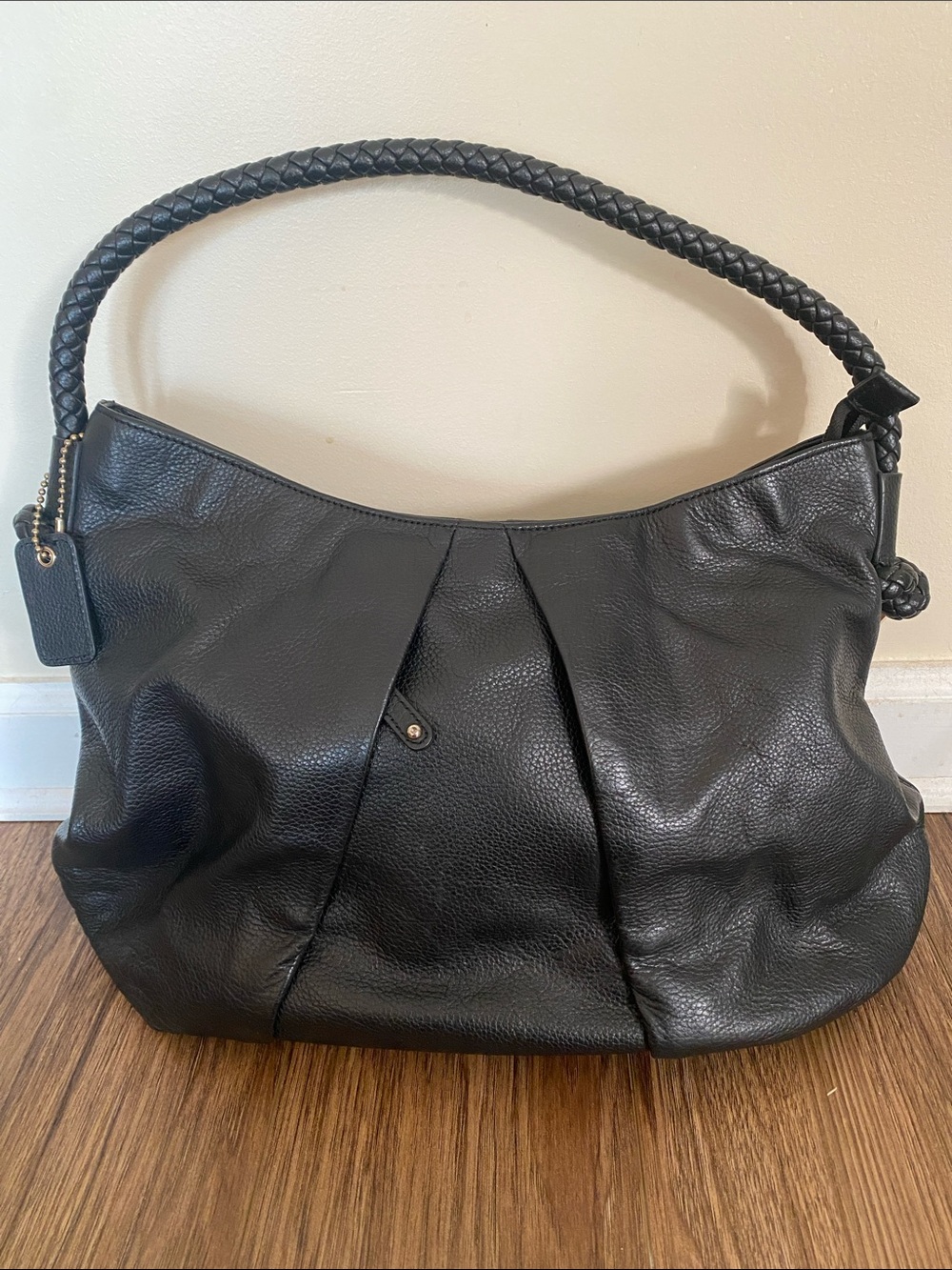 Clarks Black Soft pebble Leather Shoulder Bag Hobo woven handle